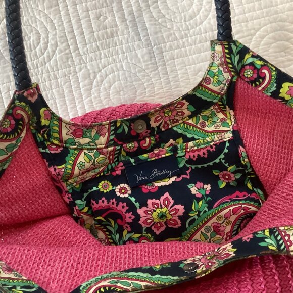 Vera Bradley Petal Paisley Woven Straw Bucket Tote Bag Beach Weekend - Picture 6 of 16